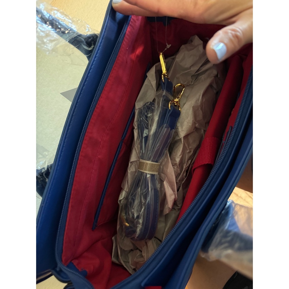 Adrienne Vittadini Tote Blue Black Gold Hardware New Business Travel Bag - Picture 6 of 13